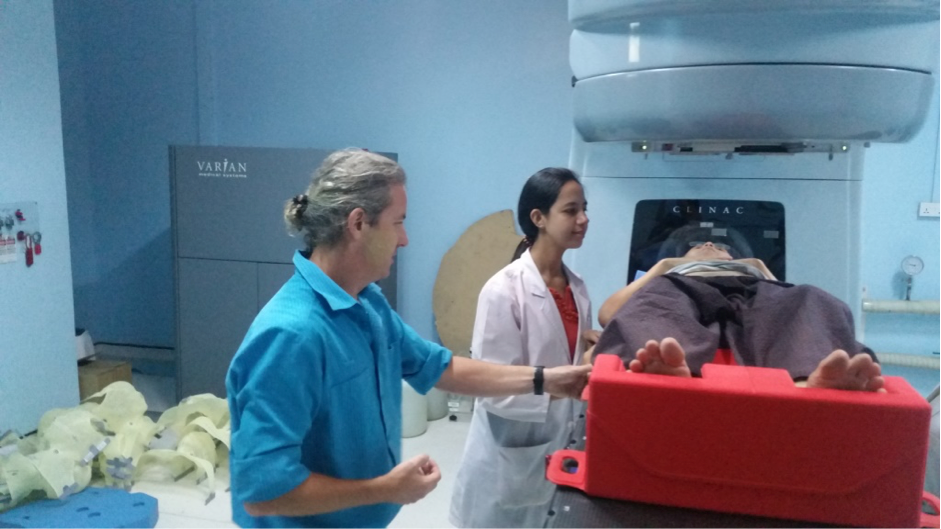 Craig teaching the principles of patient set up for radiotherapy, at Yangon General Hospital